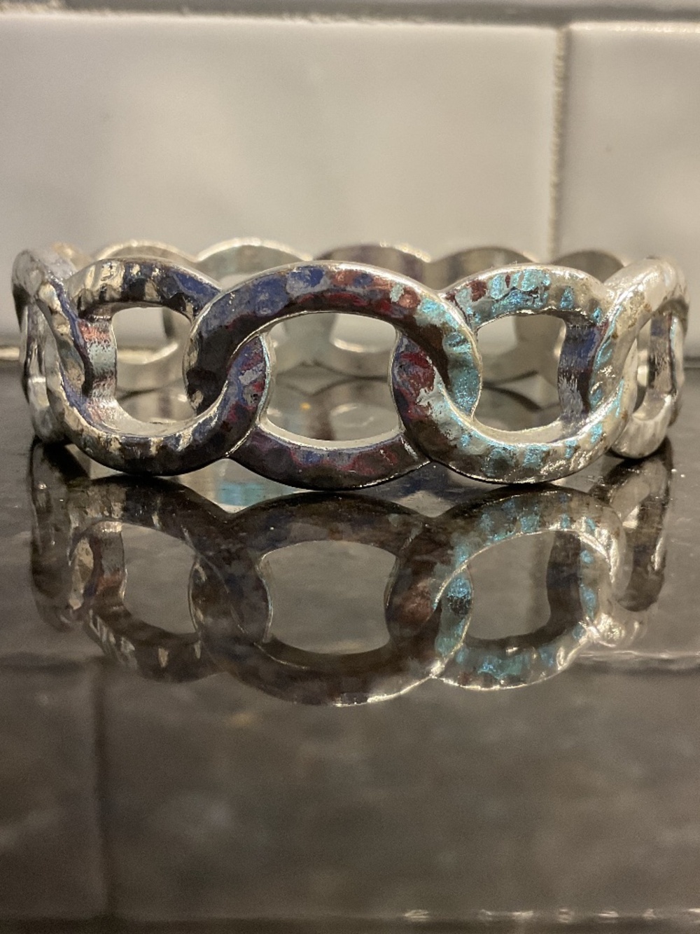 Silver Interlocking Ovals Slip-On Bracelet
